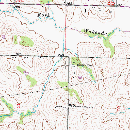 Topographic Map of Clarks Cemetery, MO