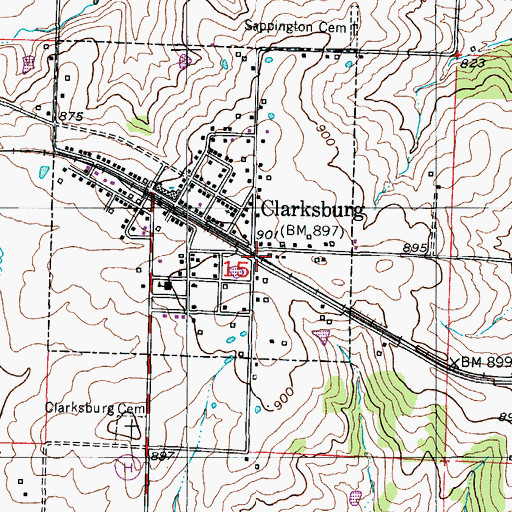 Topographic Map of Clarksburg, MO