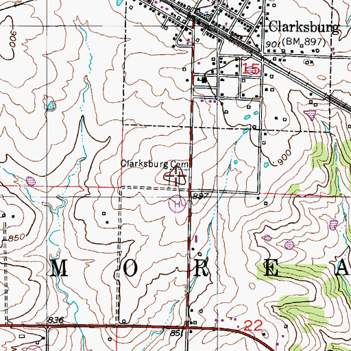 Topographic Map of Clarksburg Cemetery, MO