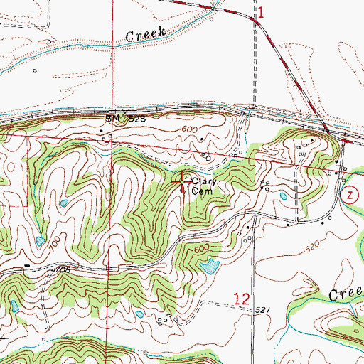 Topographic Map of Clary Cemetery, MO