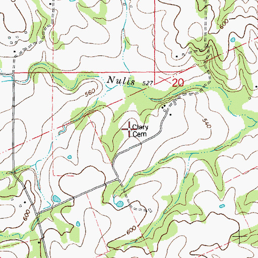 Topographic Map of Clary Cemetery, MO