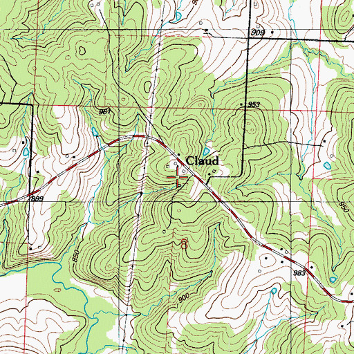 Topographic Map of Claud, MO