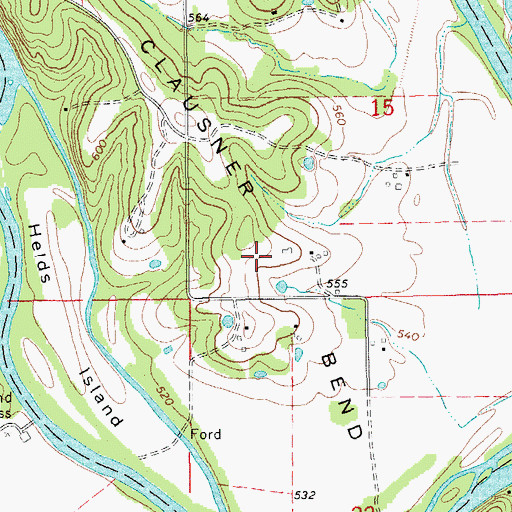 Topographic Map of Clausner Bend, MO