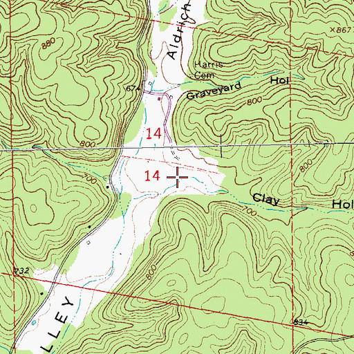 Topographic Map of Clay Hollow, MO