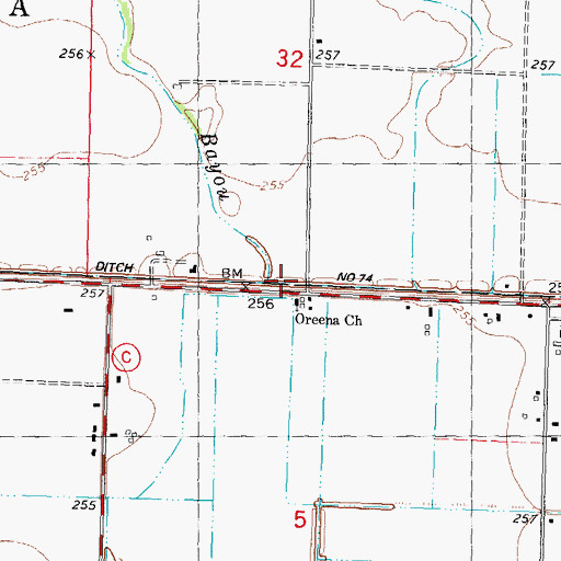Topographic Map of Clay Root Bayou, MO