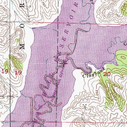Topographic Map of Claybank Creek, MO