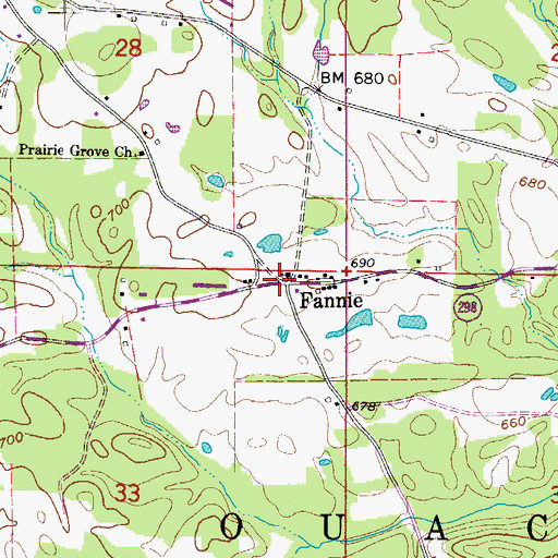 Topographic Map of Fannie, AR