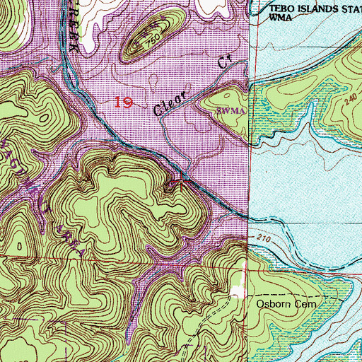 Topographic Map of Clear Creek, MO