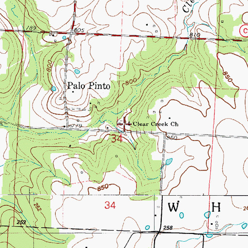 Topographic Map of Clear Creek Church, MO