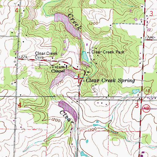Topographic Map of Clear Creek Spring, MO