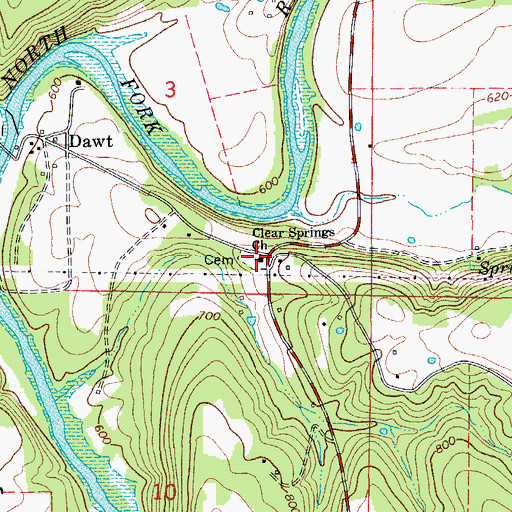 Topographic Map of Clear Springs Church, MO