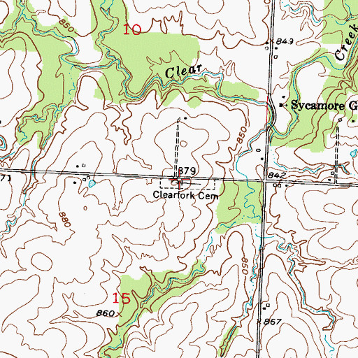 Topographic Map of Clearfork Cemetery, MO