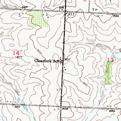 Topographic Map of Clearfork School (historical), MO