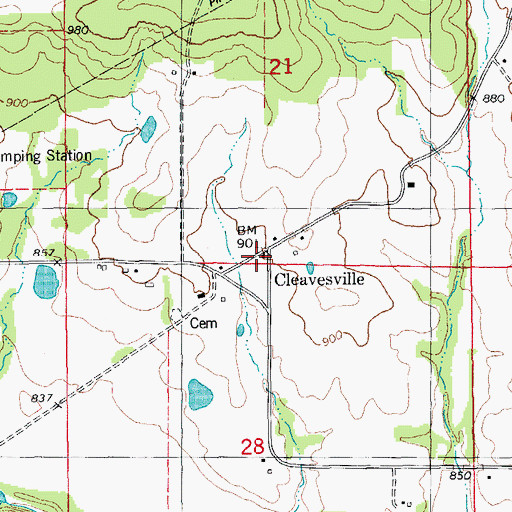 Topographic Map of Cleavesville, MO