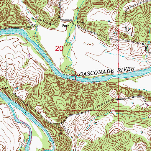 Topographic Map of Clemens Creek, MO