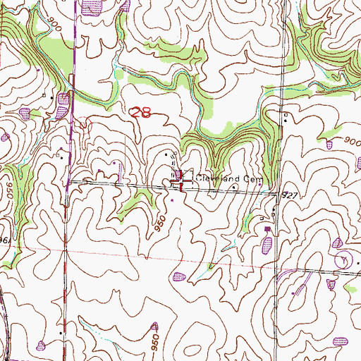 Topographic Map of Cleveland Cemetery, MO