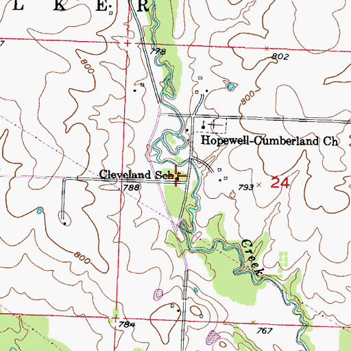 Topographic Map of Cleveland School (historical), MO