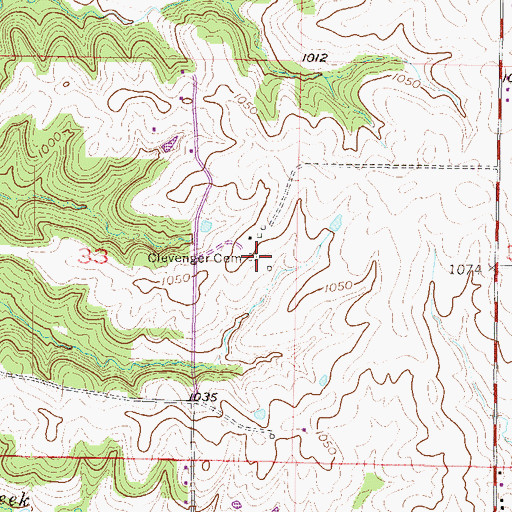 Topographic Map of Clevenger Cemetery, MO