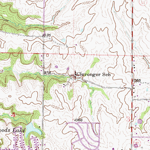 Topographic Map of Clevenger School, MO