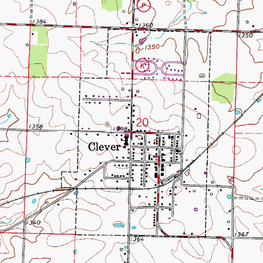 Topographic Map of Clever, MO