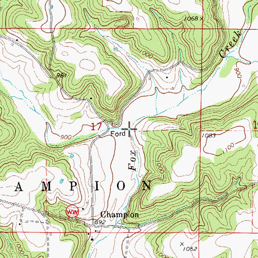 Topographic Map of Clever Creek, MO