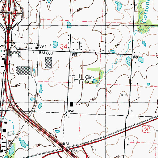 Topographic Map of Click Cemetery, MO