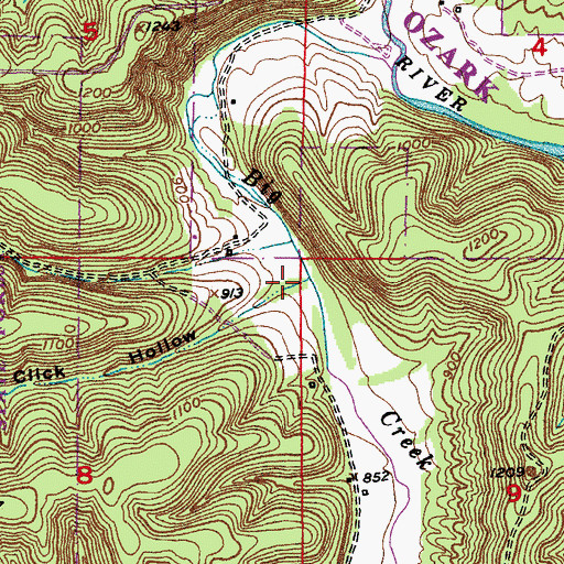 Topographic Map of Click Hollow, MO