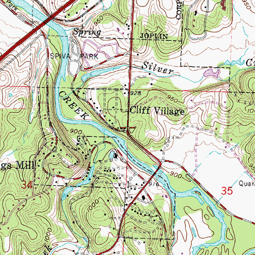 Topographic Map of Cliff Village, MO