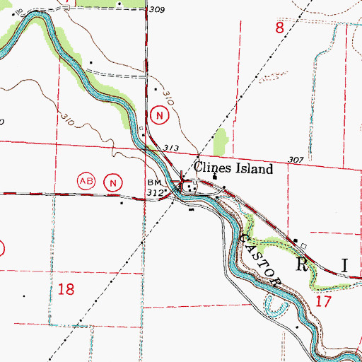 Topographic Map of Clines Island, MO