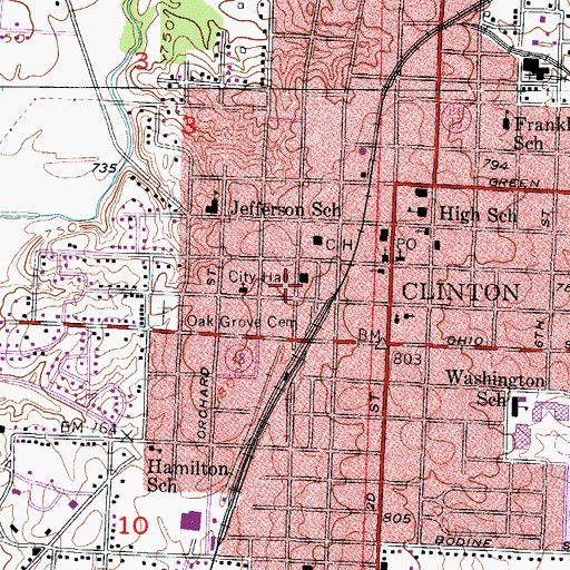 Topographic Map of Clinton, MO