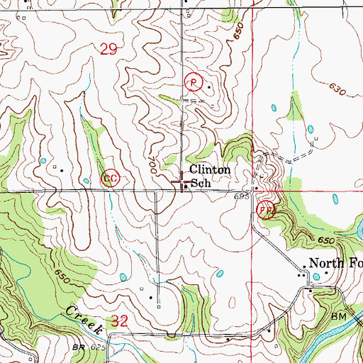 Topographic Map of Clinton School (historical), MO
