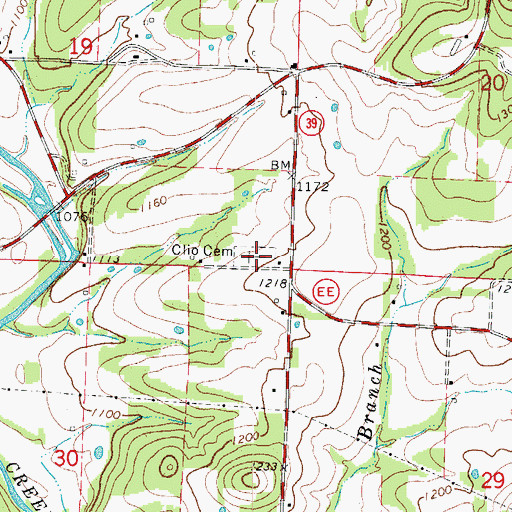 Topographic Map of Clio Cemetery, MO
