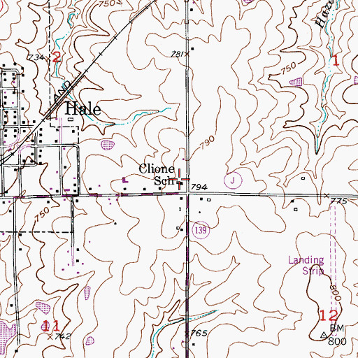 Topographic Map of Clione School, MO