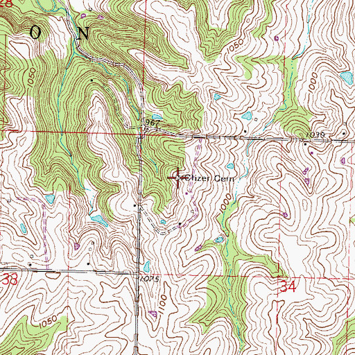 Topographic Map of Clizer Cemetery, MO