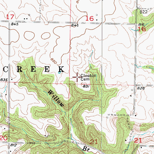 Topographic Map of Clopton Cemetery, MO