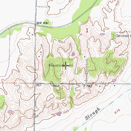 Topographic Map of Cloudis Cemetery, MO