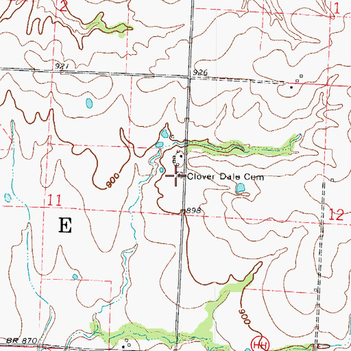 Topographic Map of Clover Dale Cemetery, MO