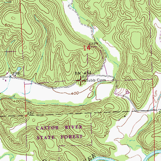 Topographic Map of Clubb Cemetery, MO