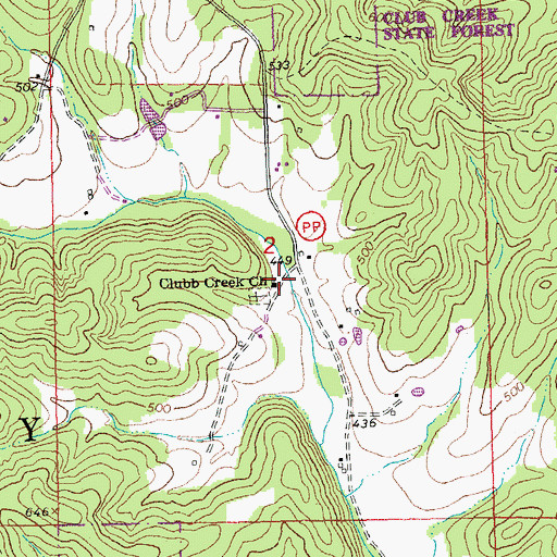 Topographic Map of Clubb Creek Church, MO