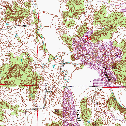 Topographic Map of Coal Creek, MO