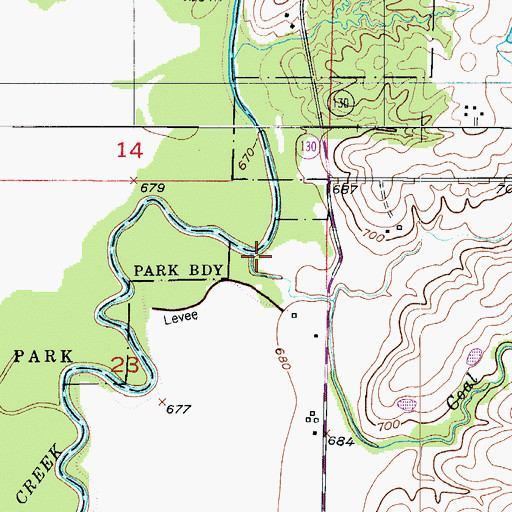 Topographic Map of Coal Creek, MO