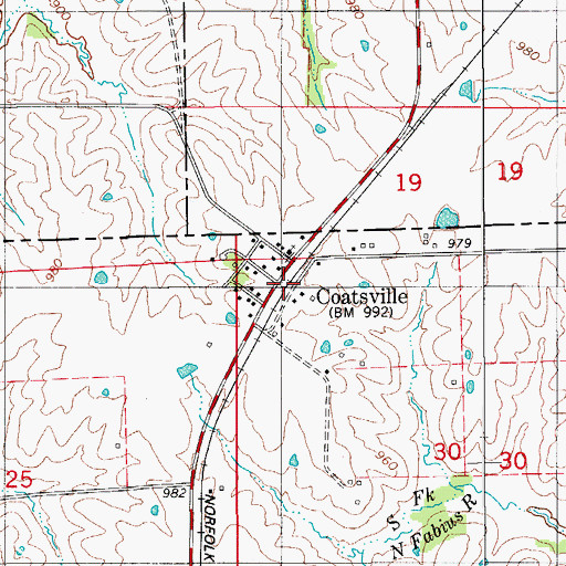 Topographic Map of Coatsville, MO