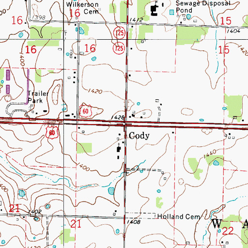 Topographic Map of Cody, MO