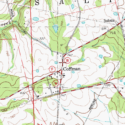 Topographic Map of Coffman, MO