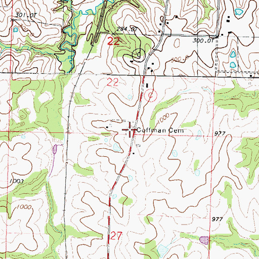 Topographic Map of Coffman Cemetery, MO