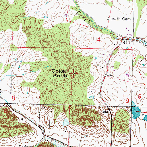 Topographic Map of Coker Knob, MO