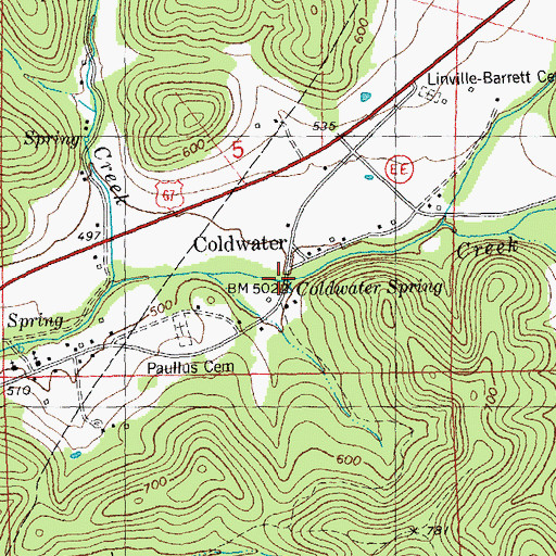 Topographic Map of Coldwater, MO