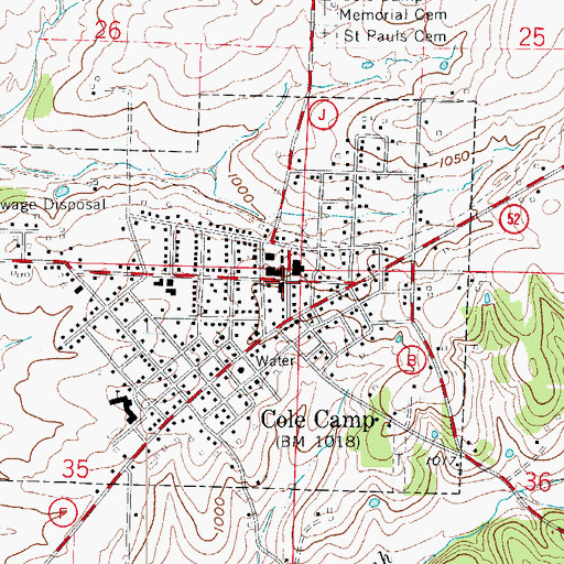 Topographic Map of Cole Camp, MO