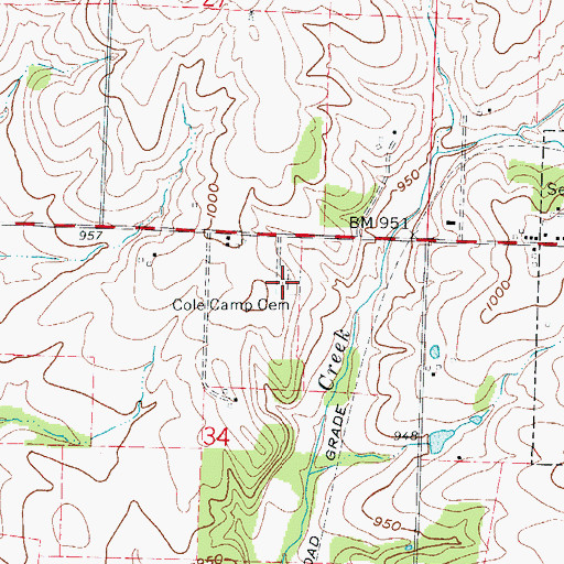 Topographic Map of Cole Camp Cemetery, MO