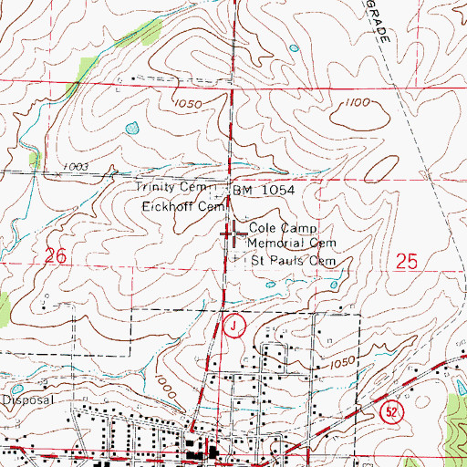Topographic Map of Cole Camp Memorial Cemetery, MO